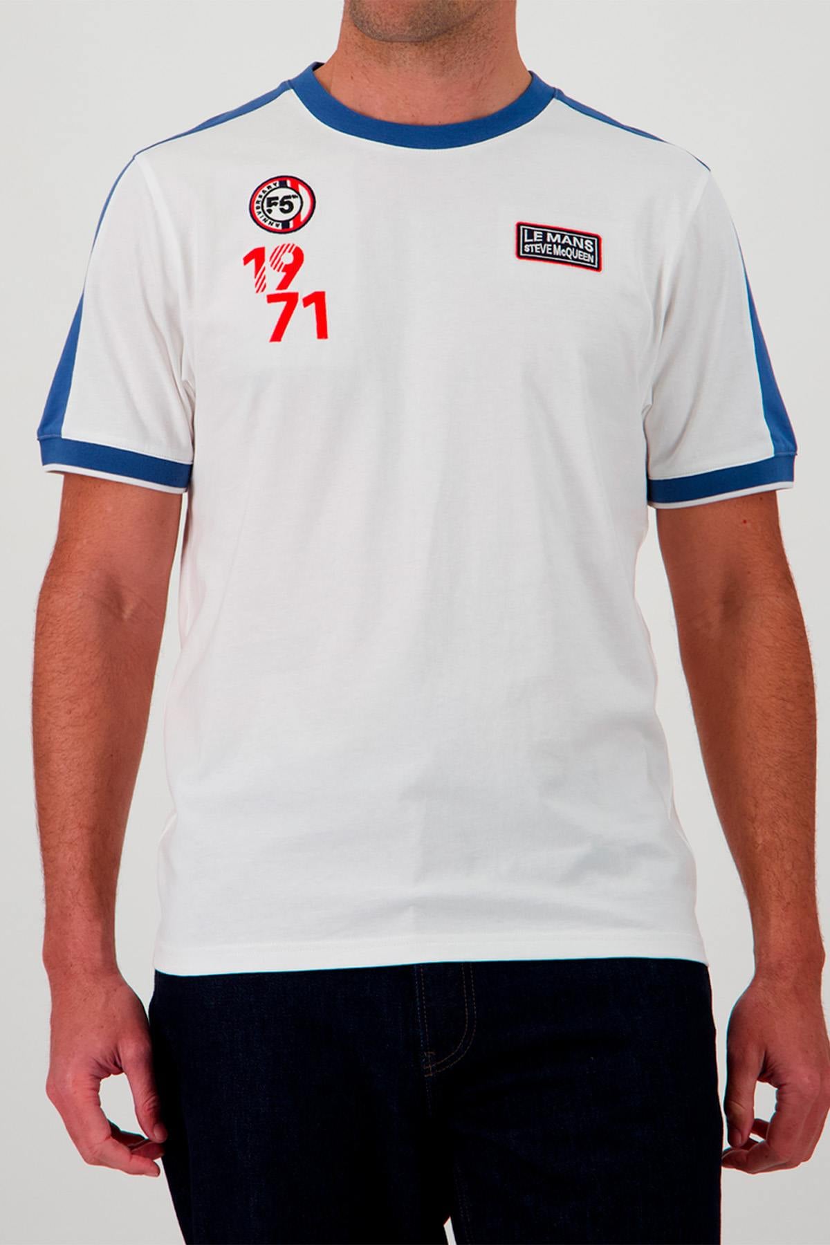 Le Mans Steve McQueen ecru and blue t-shirt - Image n°1