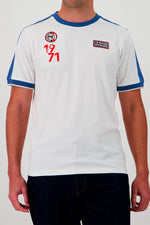 Le Mans Steve McQueen ecru and blue t-shirt - Image n°1