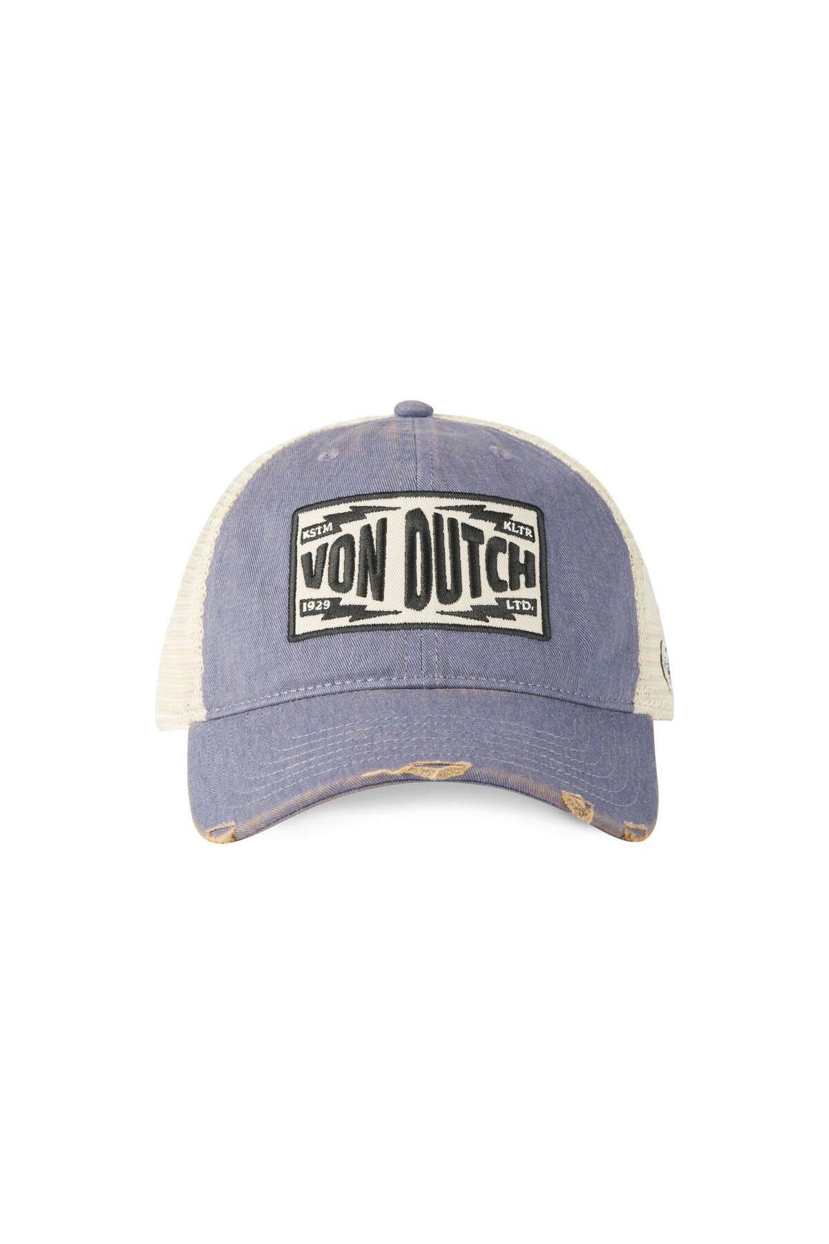 White and blue denim mesh cap with a distressed effect - Image n°4