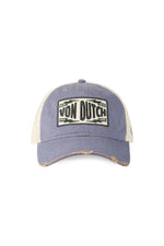 White and blue denim mesh cap with a distressed effect - Image n°4
