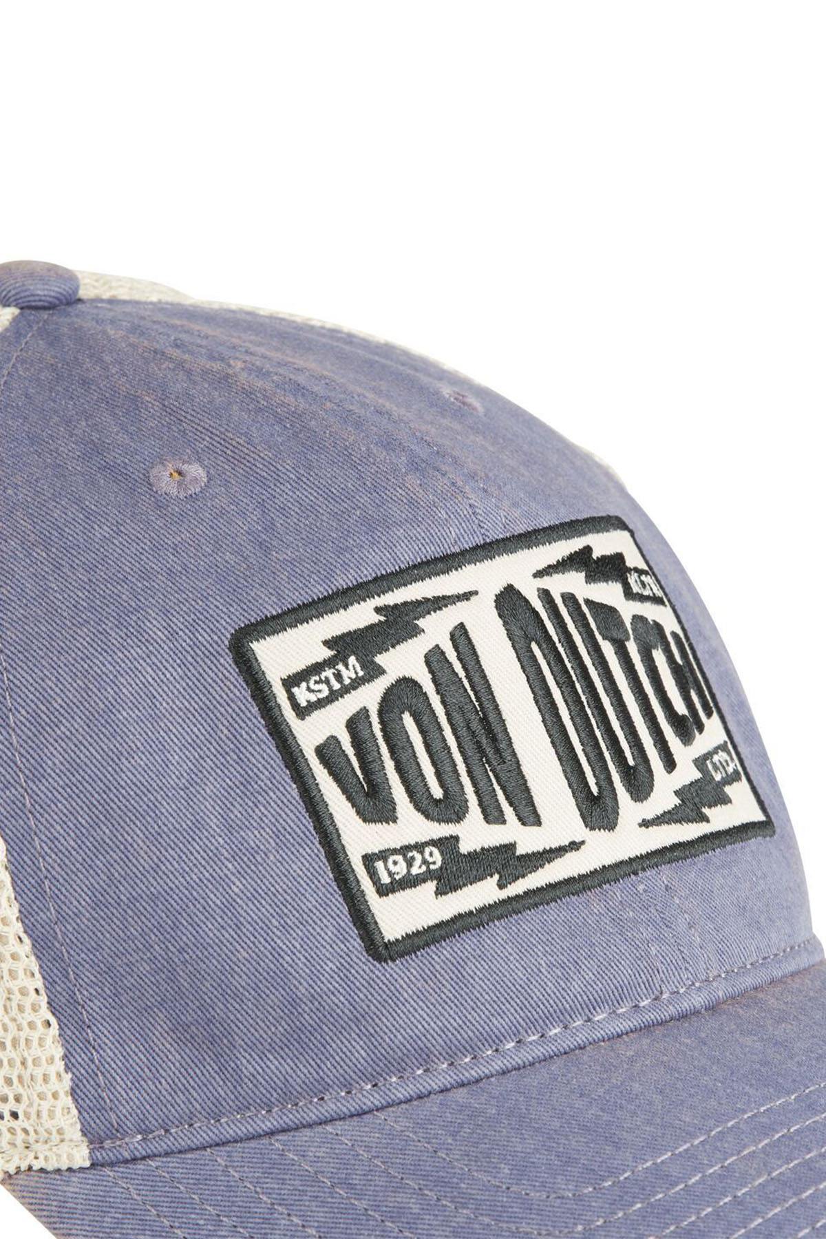 White and blue denim mesh cap with a distressed effect - Image n°3