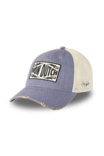 White and blue denim mesh cap with a distressed effect - Image n°1