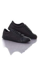 Black canvas and faux leather sneakers - Image n°1