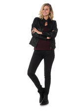Tailored black lambskin jacket with biker collar and zipped pockets. - Image n°2