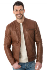 Timeless cognac sheep leather jacket, adjustable for a perfect fit. - Image n°3