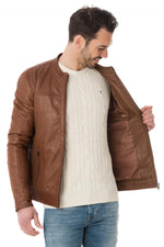 Timeless cognac sheep leather jacket, adjustable for a perfect fit. - Image n°4