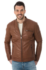 Timeless cognac sheep leather jacket, adjustable for a perfect fit. - Image n°1