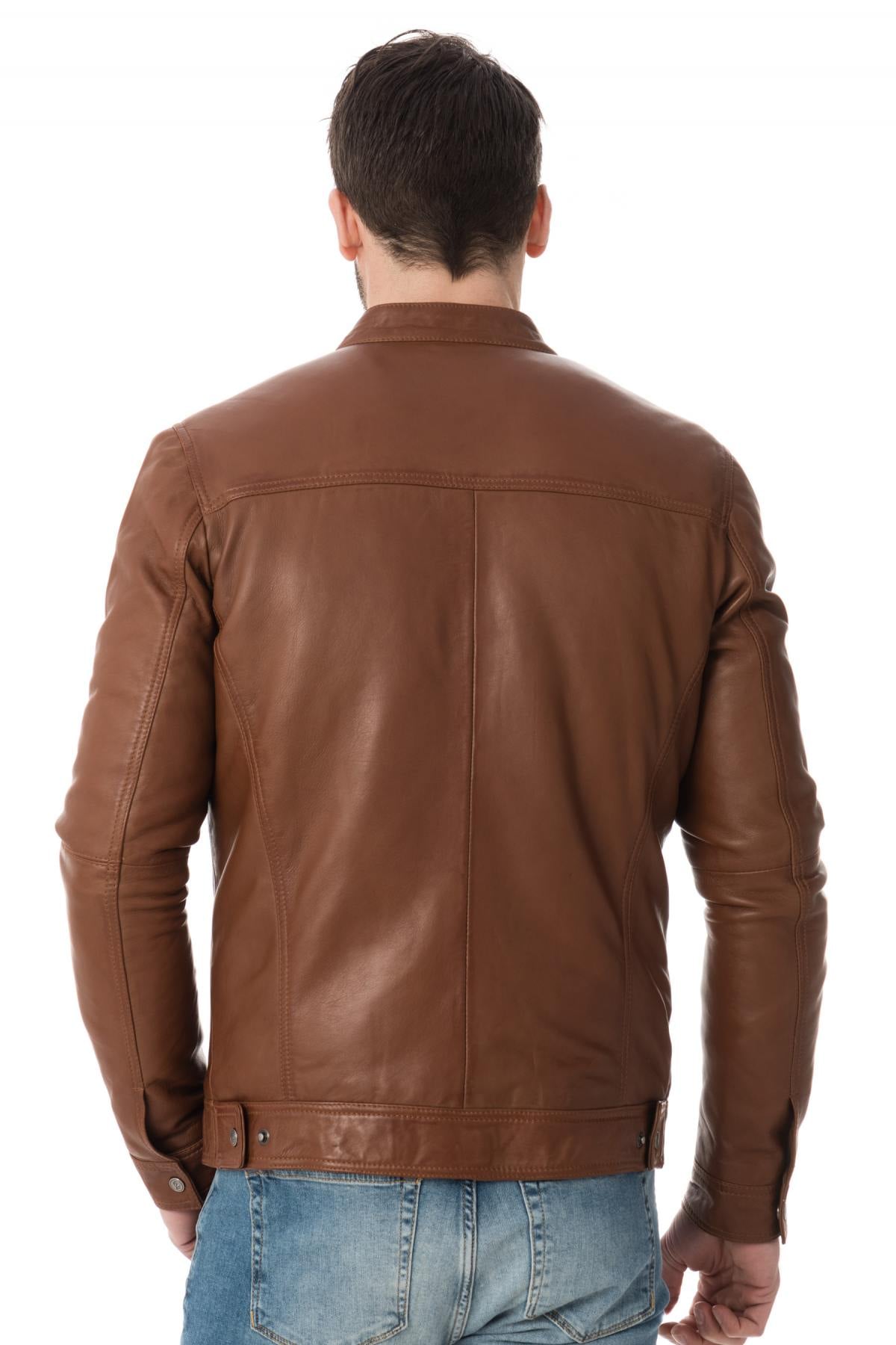Timeless cognac sheep leather jacket, adjustable for a perfect fit. - Image n°5