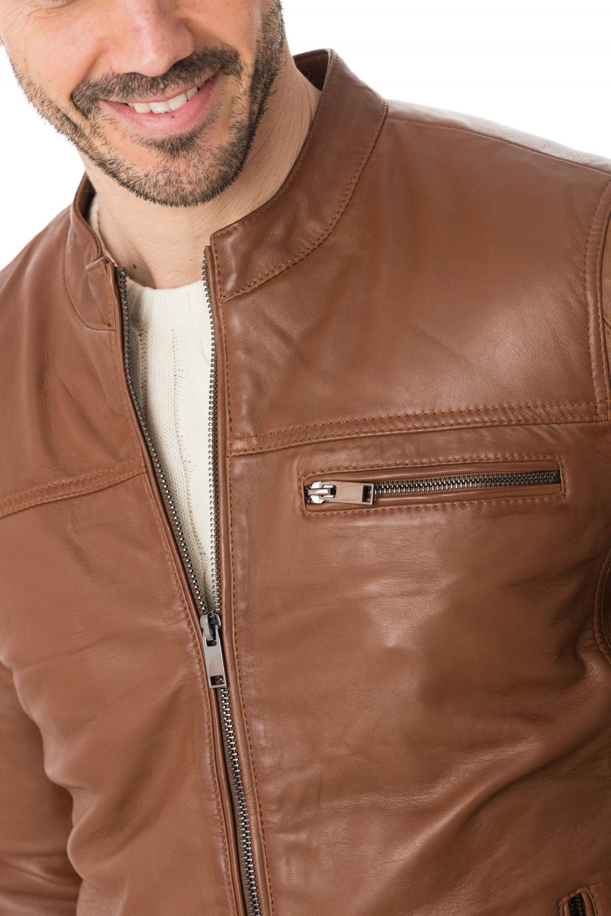 Timeless cognac sheep leather jacket, adjustable for a perfect fit. - Image n°6