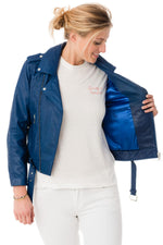 Women's Biker Jacket in blue sheepskin leather - Image n°4