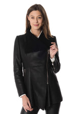 Slim black lambskin biker jacket with asymmetrical zip. - Image n°5
