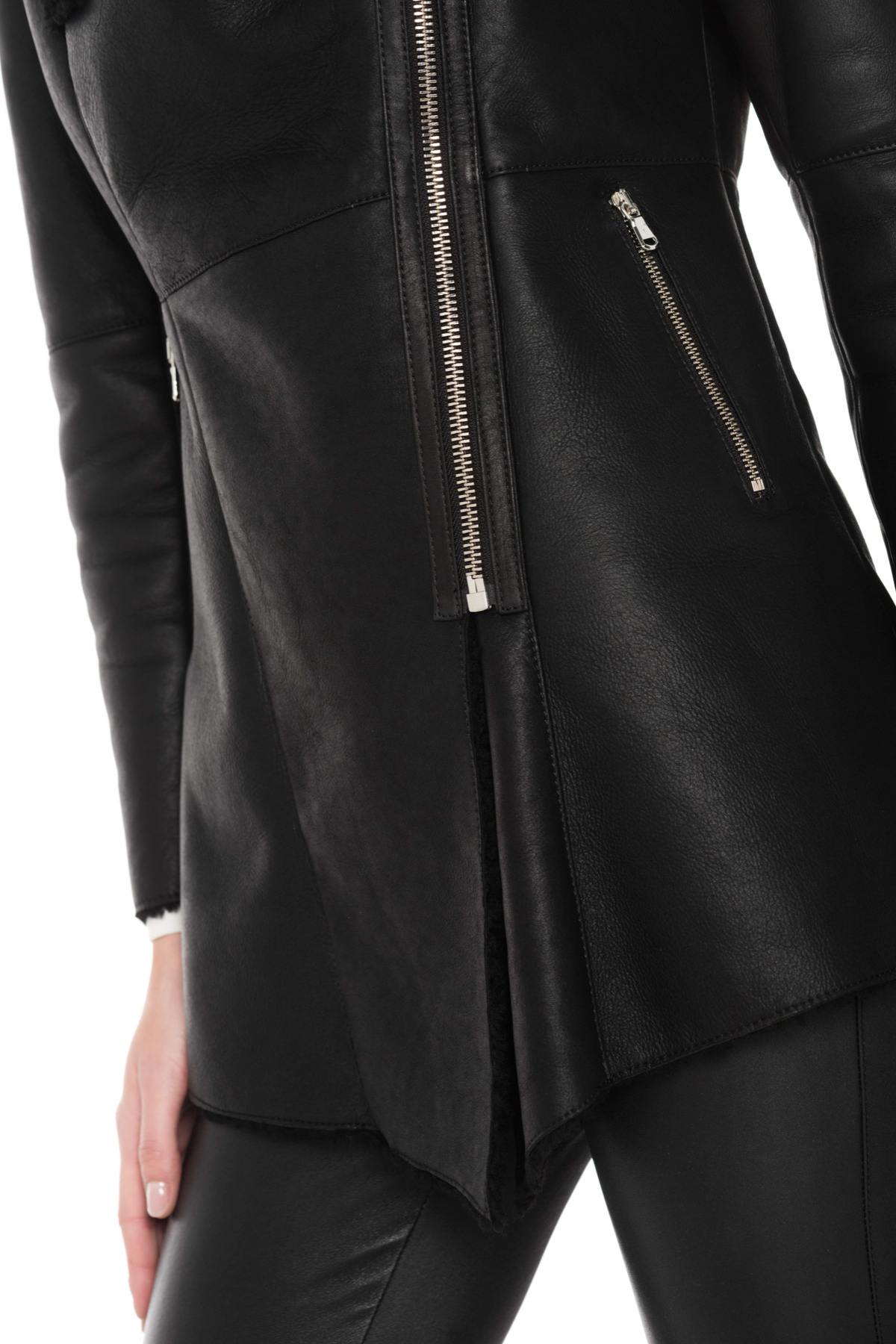 Slim black lambskin biker jacket with asymmetrical zip. - Image n°8