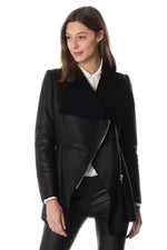 Slim black lambskin biker jacket with asymmetrical zip. - Image n°3