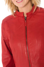 Red sheepskin jacket, slimfit for curves, stretch lining for comfort. - Image n°6