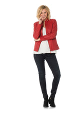 Women's red leather jacket with mao collar - Image n°2
