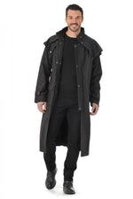 Buffalo leather coat, French-made, with detachable cape and ample cut. - Image n°1