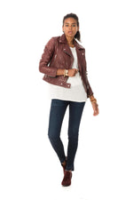 Rose Garden women's burgundy Biker Jacket - Image n°2