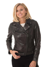 Slimfit biker jacket in soft lambskin, olive-hued with an aged finish. - Image n°4