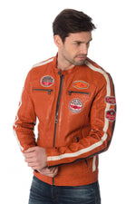 Orange biker jacket with badge - Image n°4