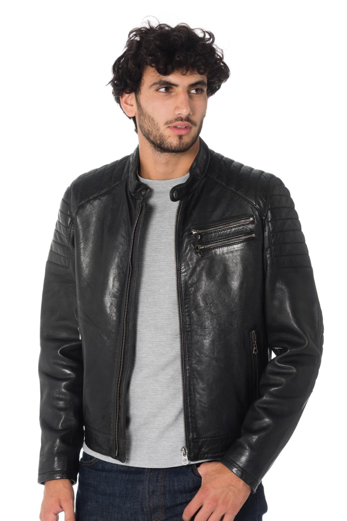 Black lambskin jacket by Daytona, quilted for style and a sharp fit. - Image n°1