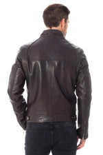 Reddish-brown sheepskin biker jacket with a tailored, adjustable fit. - Image n°6