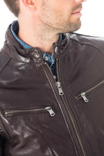 Reddish-brown sheepskin biker jacket with a tailored, adjustable fit. - Image n°7
