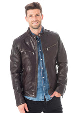 Reddish-brown sheepskin biker jacket with a tailored, adjustable fit. - Image n°3