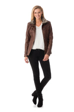 Aged brown sheepskin aviator jacket with detachable fur collar. - Image n°2