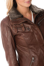 Aged brown sheepskin aviator jacket with detachable fur collar. - Image n°6