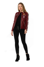 women's red lambskin leather jacket with patches - Image n°8