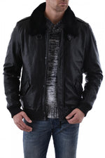 Gipsy's black lambskin jacket with removable shearling collar. - Image n°1