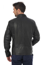 Sleek black lambskin jacket featuring a moto collar and tonal details. - Image n°4