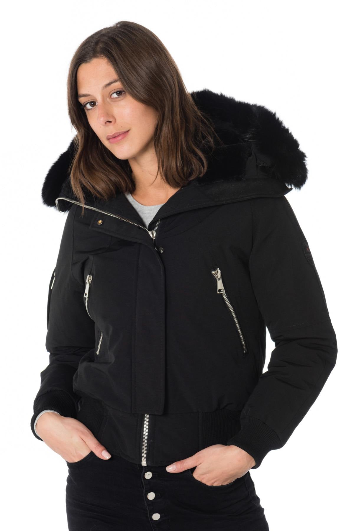 Helvetica women's black jacket with black collar - Image n°5