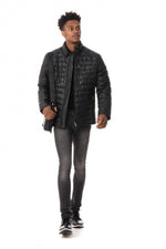 Men's navy blue sheepskin leather down jacket - Image n°2