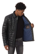 Men's navy blue sheepskin leather down jacket - Image n°4