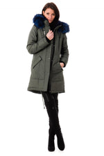 A military-blue jacket with lambskin details and a waterproof shell. - Image n°2