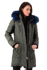 A military-blue jacket with lambskin details and a waterproof shell. - Image n°3