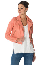 Coral sheepskin leather Biker Jacket - Image n°1