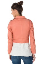 Coral sheepskin leather Biker Jacket - Image n°5