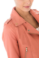 Coral sheepskin leather Biker Jacket - Image n°6