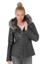 Women's down jacket in bronze-colored sheepskin leather - Image n°1