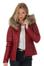 Women's down jacket in sheepskin with raccoon fur - Image n°3