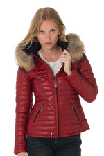 Women's down jacket in sheepskin with raccoon fur - Image n°1