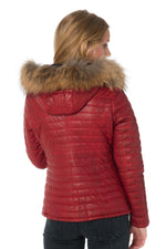 Women's down jacket in sheepskin with raccoon fur - Image n°5