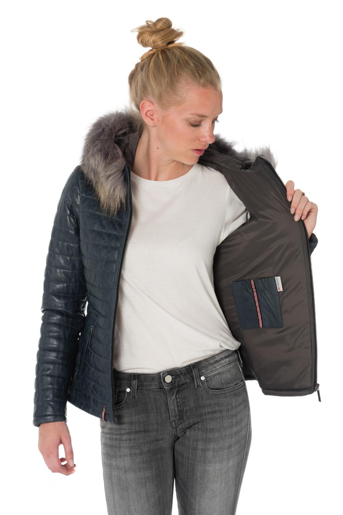 Faded blue lambskin jacket-slim, warm, and lightweight for winter. - Image n°5