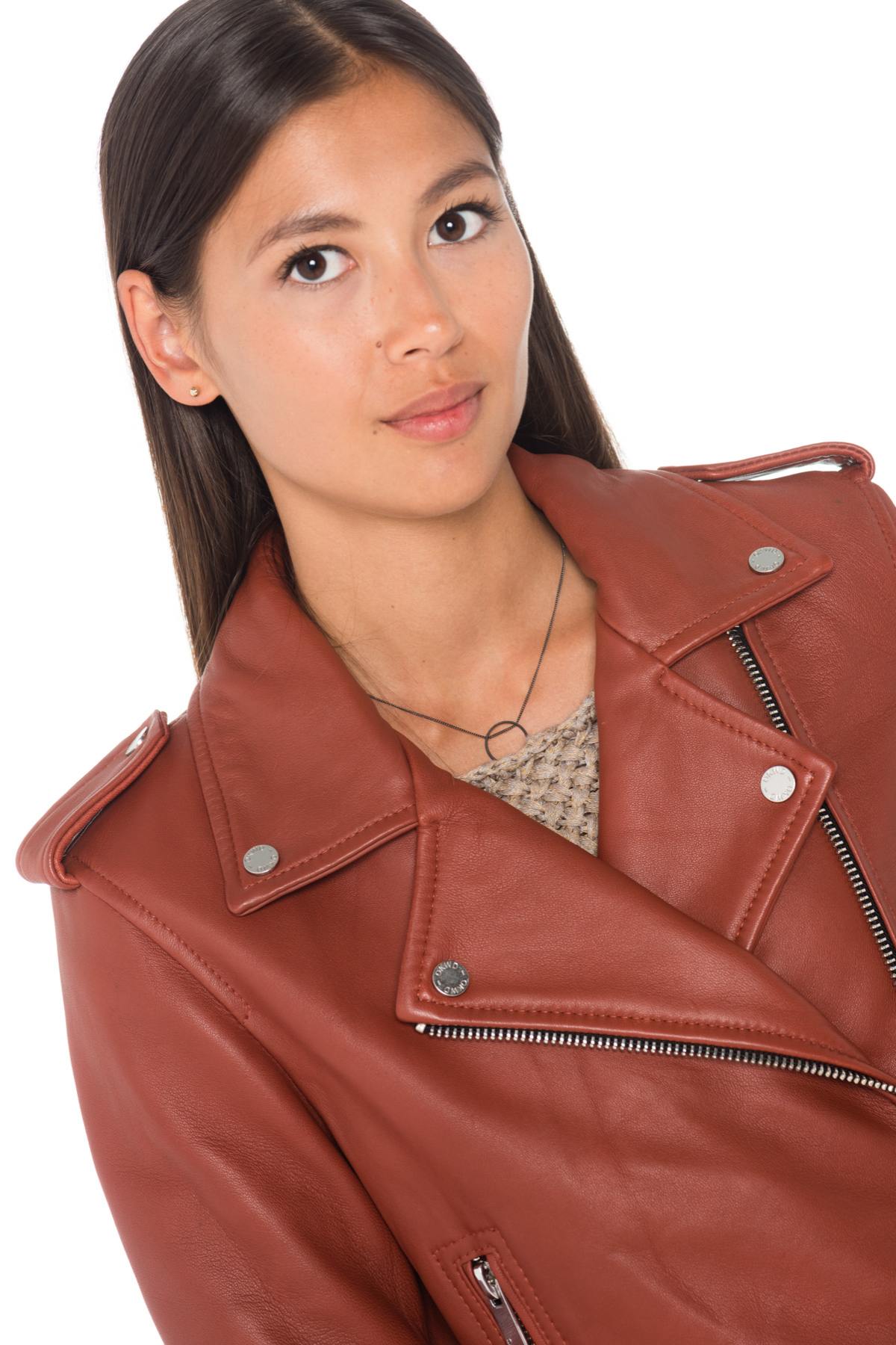 Rust-toned sheep leather jacket, slim fit with zip wrists and lining. - Image n°6