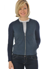 Navy goatskin jacket with perforated velvet-like front and sleeves. - Image n°4