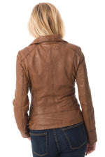 Slim tan lambskin biker jacket with a vintage, feminine fit. - Image n°7