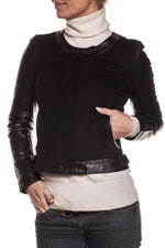 Women's mixed leather and textile jacket - Image n°2