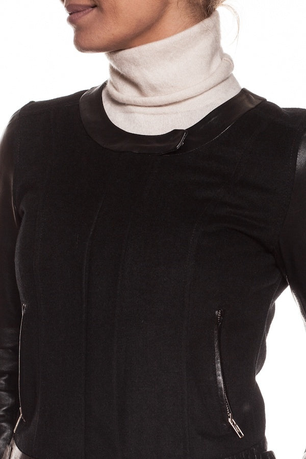 Women's mixed leather and textile jacket - Image n°3